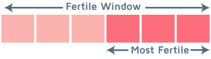 6 shaded squares representing the fertile window, with the last 3 squares representing the most fertile days